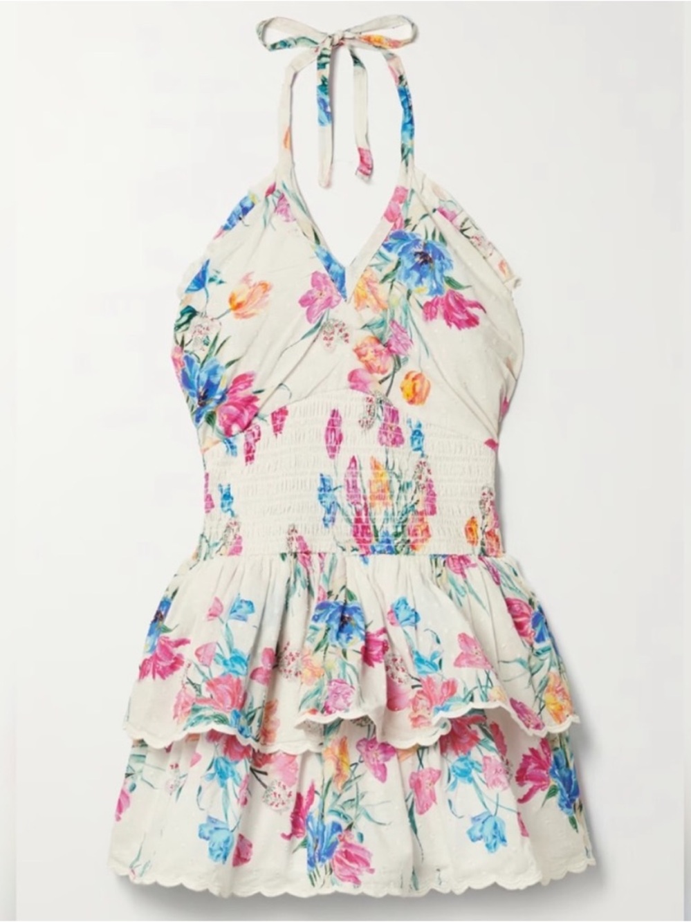 LoveShackFancy Aqua Halter Mini Dress Vivid Multi - Size Small EUC - Picture 3 of 10